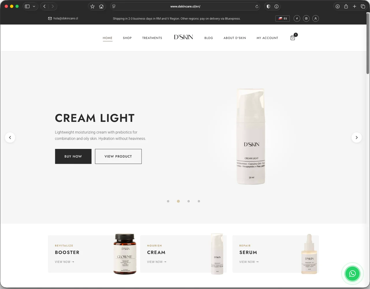 D'SKIN Cosmetics Homepage - Built by NutmegBuilds