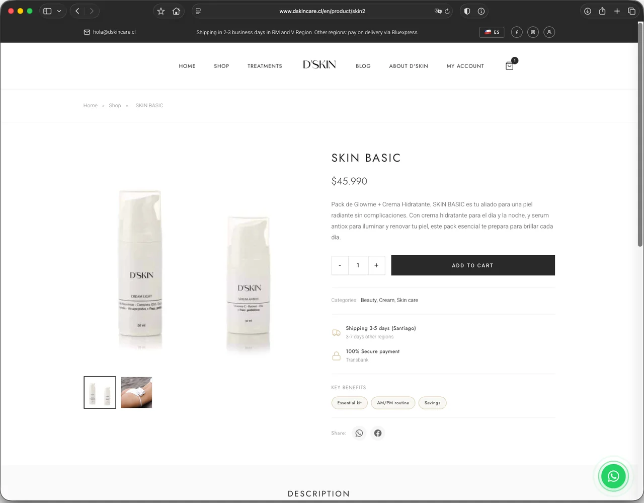 D'SKIN Cosmetics Product Page - Built by NutmegBuilds